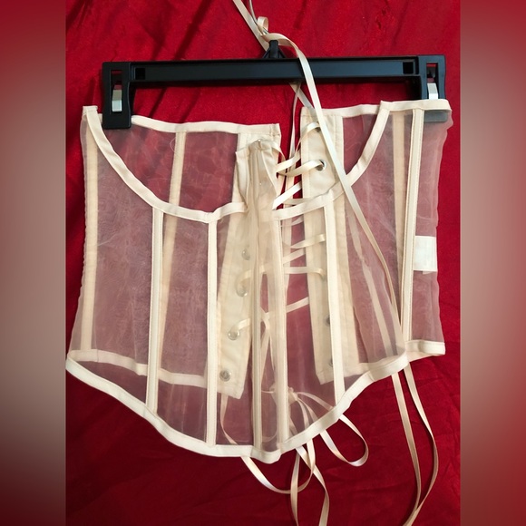 White Cream Off-white Partial Bust Shelf Corset, Waist Cincher - Picture 3 of 3